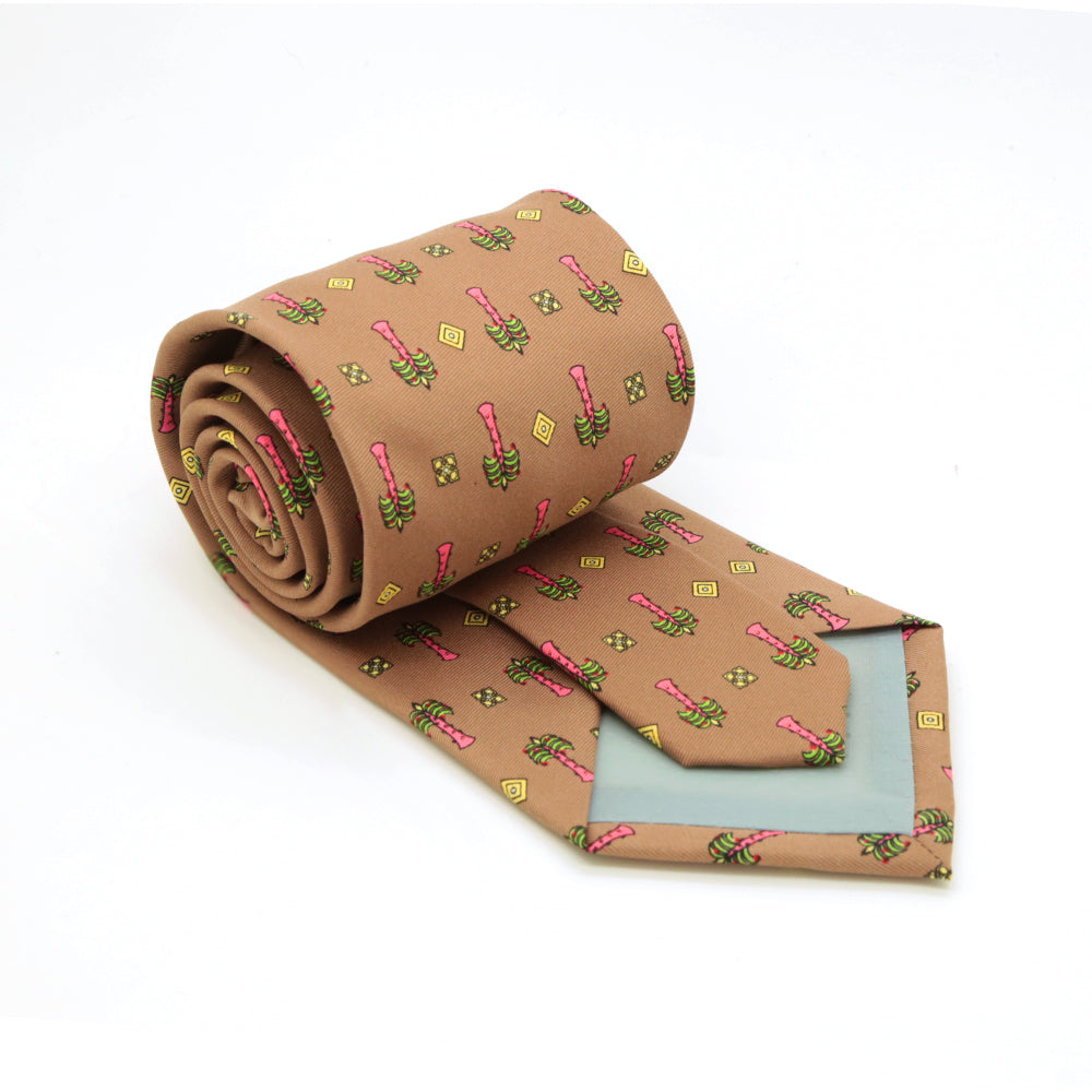 Palm Tree Brown Necktie with Handkerchief Set - FHYINC best men&