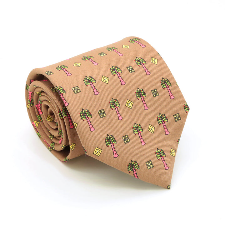 Palm Tree Brown Necktie with Handkerchief Set - FHYINC best men&