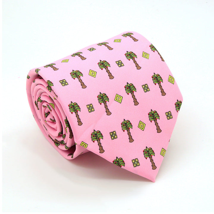 Palm Tree Pink Necktie with Handkerchief Set - FHYINC best men&