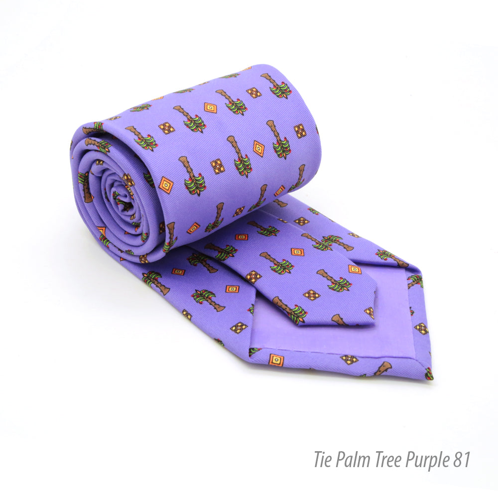 Palm Tree Purple  Necktie with Handkerchief Set - FHYINC best men&