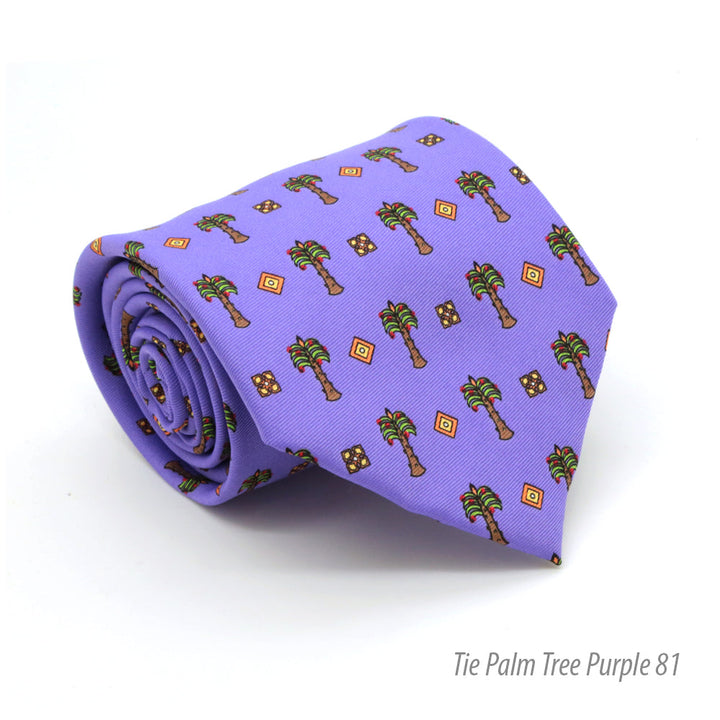 Palm Tree Purple  Necktie with Handkerchief Set - FHYINC best men&