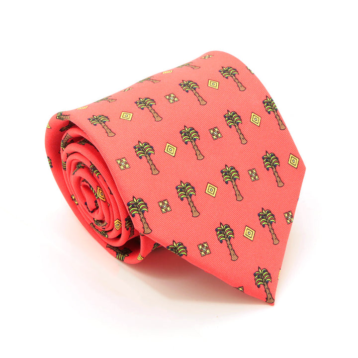 Palm Tree Red Necktie with Handkerchief Set - FHYINC best men&