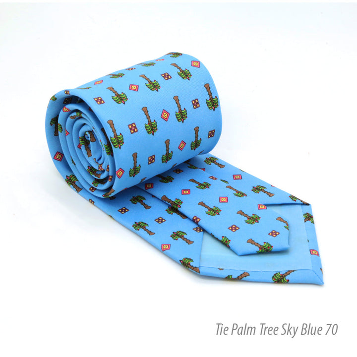 Palm Tree Sky Blue Necktie with Handkerchief Set - FHYINC best men&