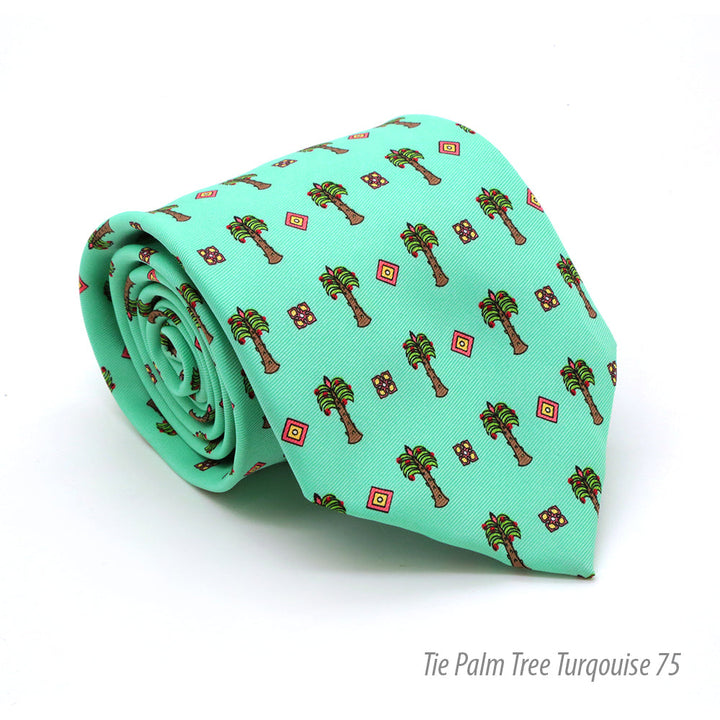Palm Tree Turquoise Necktie with Handkerchief Set - FHYINC best men&