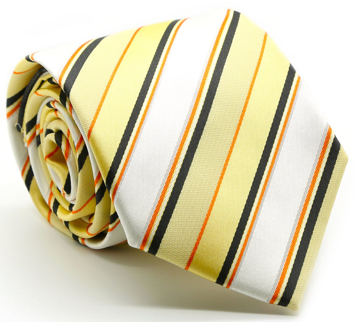 Mens Dads Classic Yellow Striped Pattern Business Casual Necktie &amp; Hanky Set U-2 - FHYINC best men&