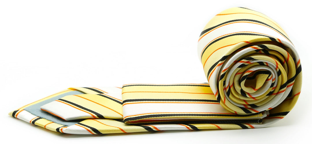 Mens Dads Classic Yellow Striped Pattern Business Casual Necktie &amp; Hanky Set U-2 - FHYINC best men&