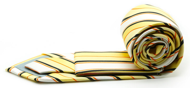 Mens Dads Classic Yellow Striped Pattern Business Casual Necktie &amp; Hanky Set U-2 - FHYINC best men&