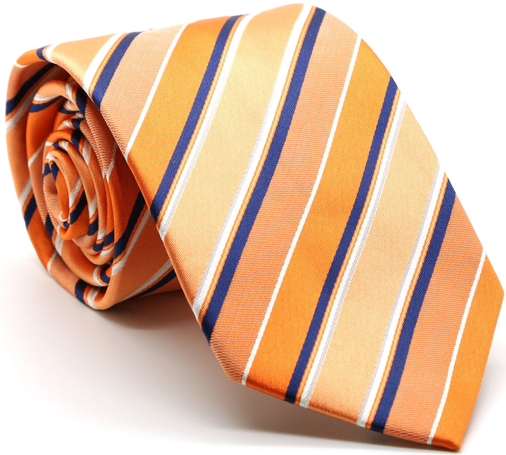Mens Dads Classic Orange Striped Pattern Business Casual Necktie &amp; Hanky Set U-4 - FHYINC best men&