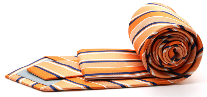 Mens Dads Classic Orange Striped Pattern Business Casual Necktie &amp; Hanky Set U-4 - FHYINC best men&