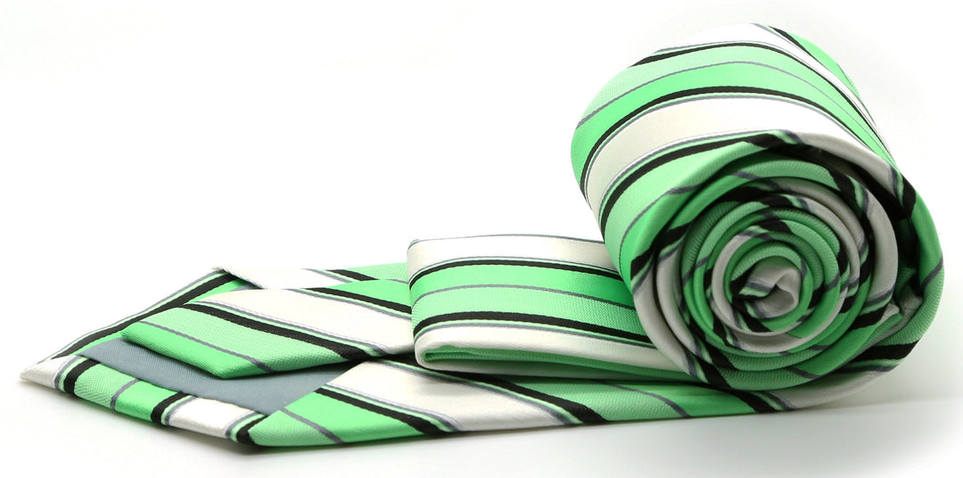Mens Dads Classic Green Striped Pattern Business Casual Necktie &amp; Hanky Set U-6 - FHYINC best men&