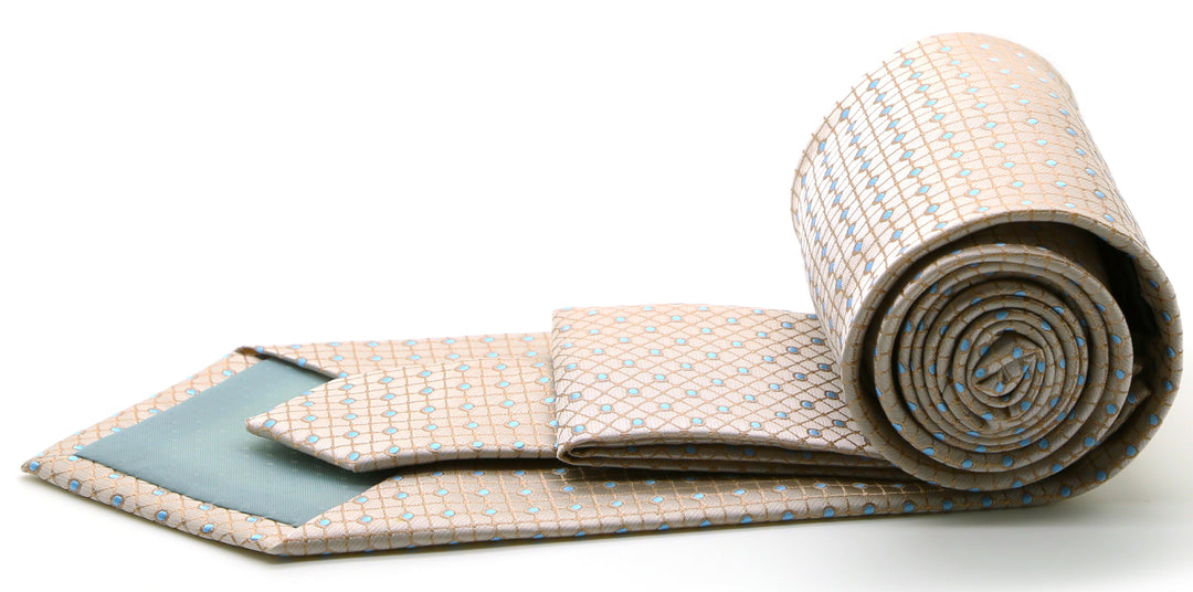 Mens Dads Classic Beige Geometric Pattern Business Casual Necktie &amp; Hanky Set UO-1 - FHYINC best men&