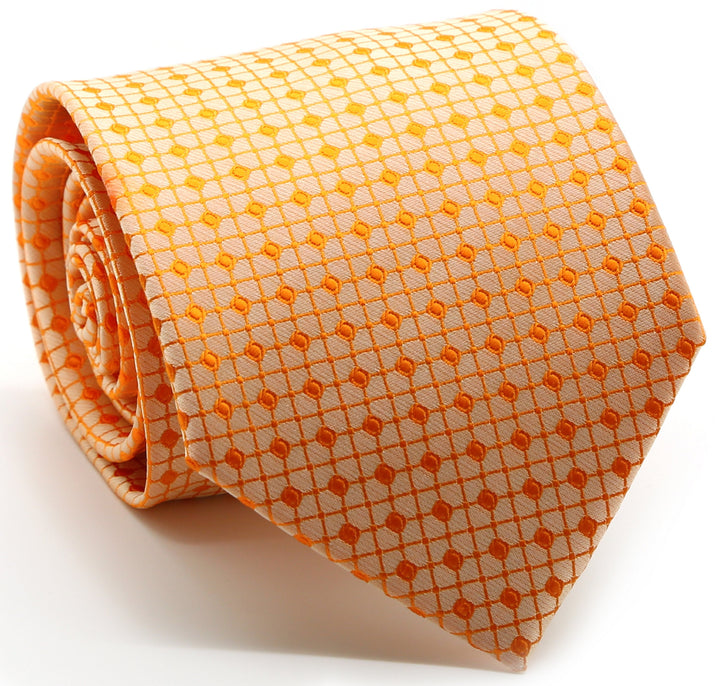 Mens Dads Classic Orange Geometric Pattern Business Casual Necktie &amp; Hanky Set UO-5 - FHYINC best men&