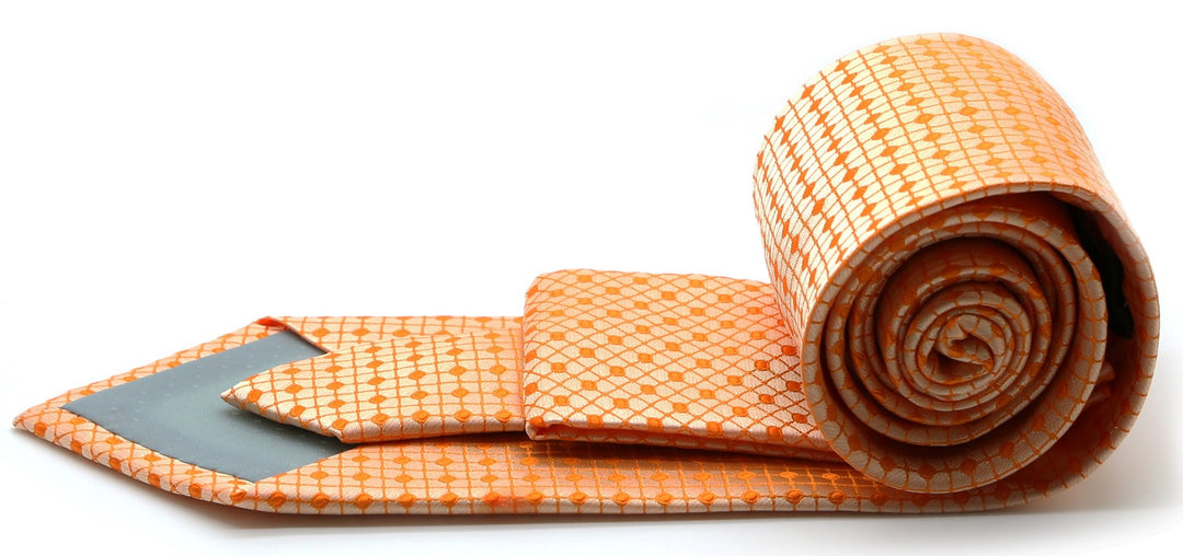 Mens Dads Classic Orange Geometric Pattern Business Casual Necktie &amp; Hanky Set UO-5 - FHYINC best men&