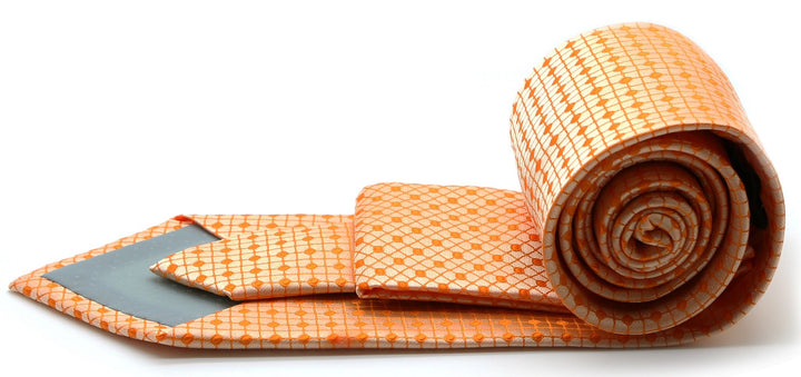 Mens Dads Classic Orange Geometric Pattern Business Casual Necktie &amp; Hanky Set UO-5 - FHYINC best men&
