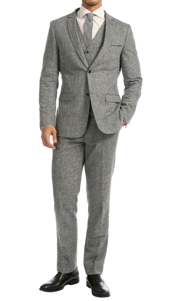 Men's Grey Tweed Slim Fit 3-Piece Suit | Ferrecci Bradford