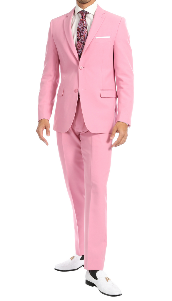 Paul Lorenzo Mens Pink Slim Fit 2 Piece Suit 58R / Pink Paul Lorenzo Mens Pink Slim Fit 2 Piece Suit 58R / Pink