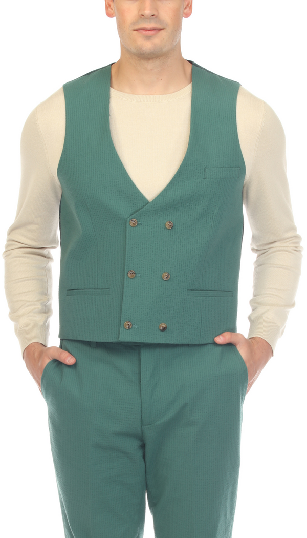 Men's Hunter Green Double Breasted Seersucker Vest – Grant