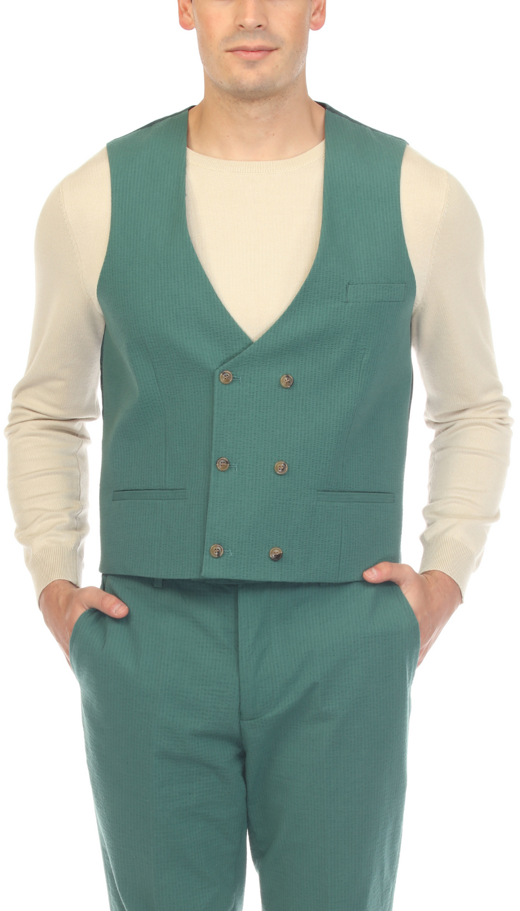 Men's Hunter Green Grant Double Breasted Seersucker Vest Men's Hunter Green Grant Double Breasted Seersucker Vest