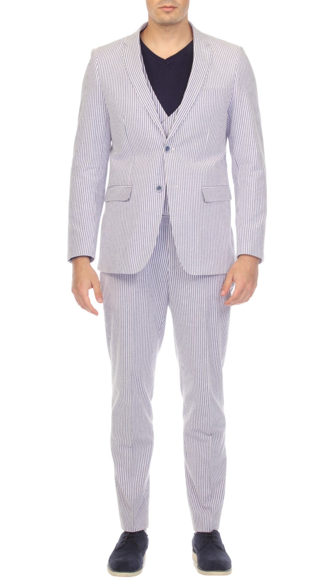Ferrecci Regular Fit Two Button Blue Seersucker Suit — front view