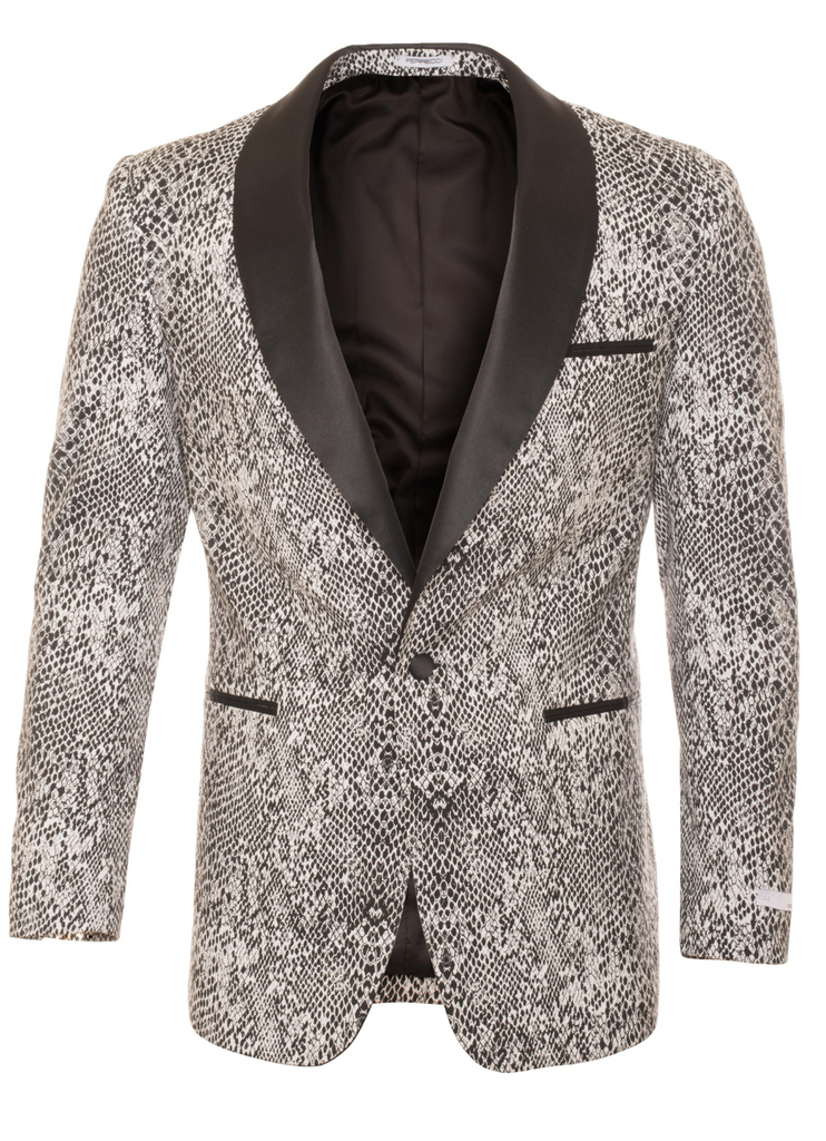 Ferrecci Ash Black and White Snake Skin Tuxedo Blazer  display picture 3