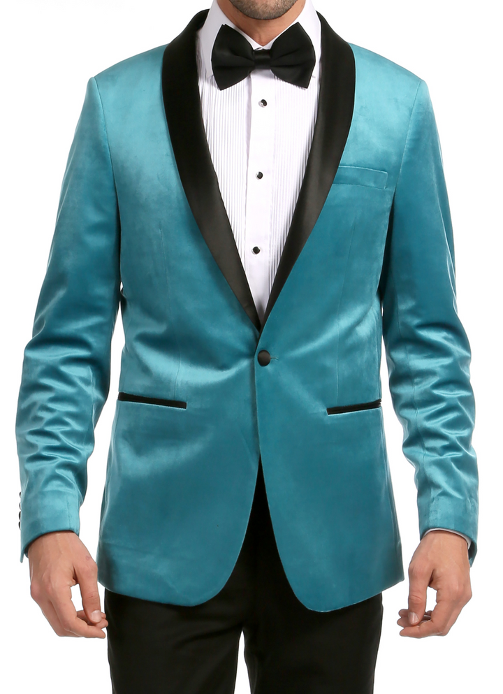 Enzo Turquoises Velvet Slim Fit Shawl Lapel Tuxedo Men&