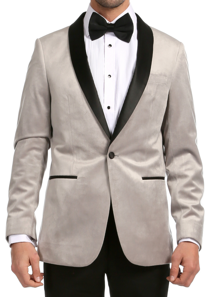 Enzo Light Grey Velvet Slim Fit Shawl Lapel Tuxedo Men&