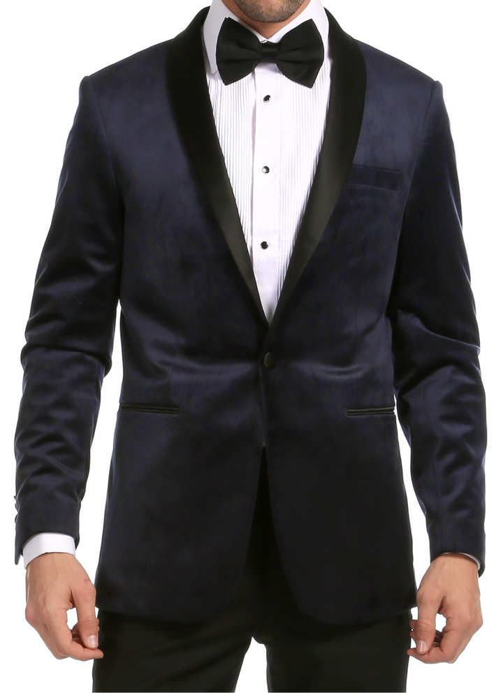 Enzo Navy Velvet Slim Fit Shawl Lapel Tuxedo Men&