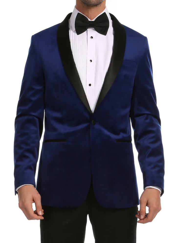 Enzo Indigo Velvet Slim Fit Shawl Lapel Tuxedo Men&