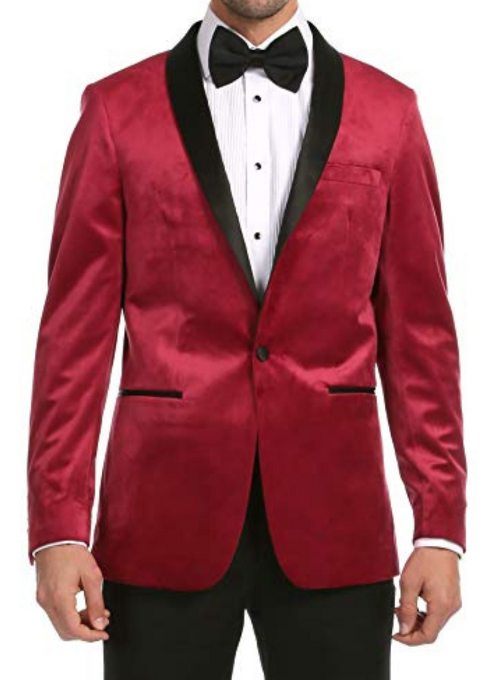 Enzo Maroon Velvet Slim Fit Shawl Lapel Tuxedo Men&