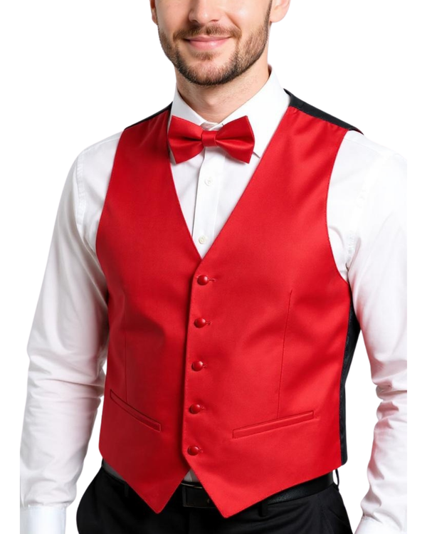Ferrecci Mens PV450 - Red with Red Back Adjustable Textured Vest Set