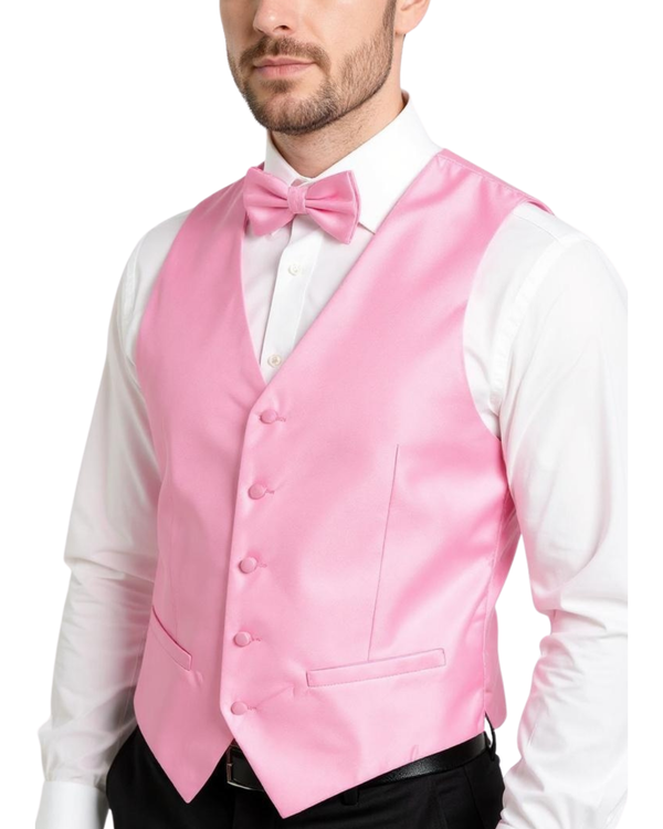 Ferrecci Mens PV450 - Pink with Black Back Adjustable Textured Vest Set