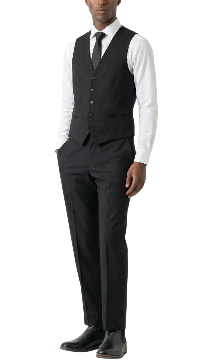 JAX MENS BLACK 2 BUTTON NOTCH LAPEL PICK STITCHING 3 PC SLIM FIT SUIT
