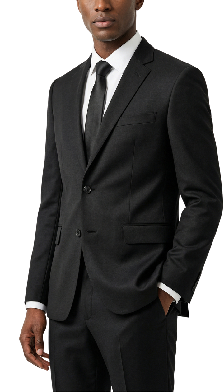 JAX MENS BLACK 2 BUTTON NOTCH LAPEL PICK STITCHING 3 PC SLIM FIT SUIT
