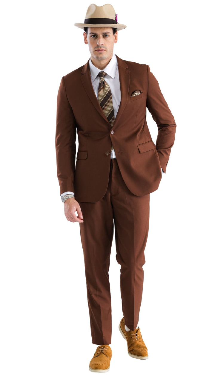 OSLO-D.CHOCOLATE Slim Fit Notch Lapel 2 Piece Suit