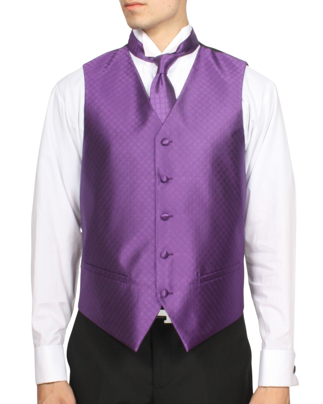 purple dress shirt black vest Boys Vest Pants Pinstriped 5 Piece Set With Shirt And Tie