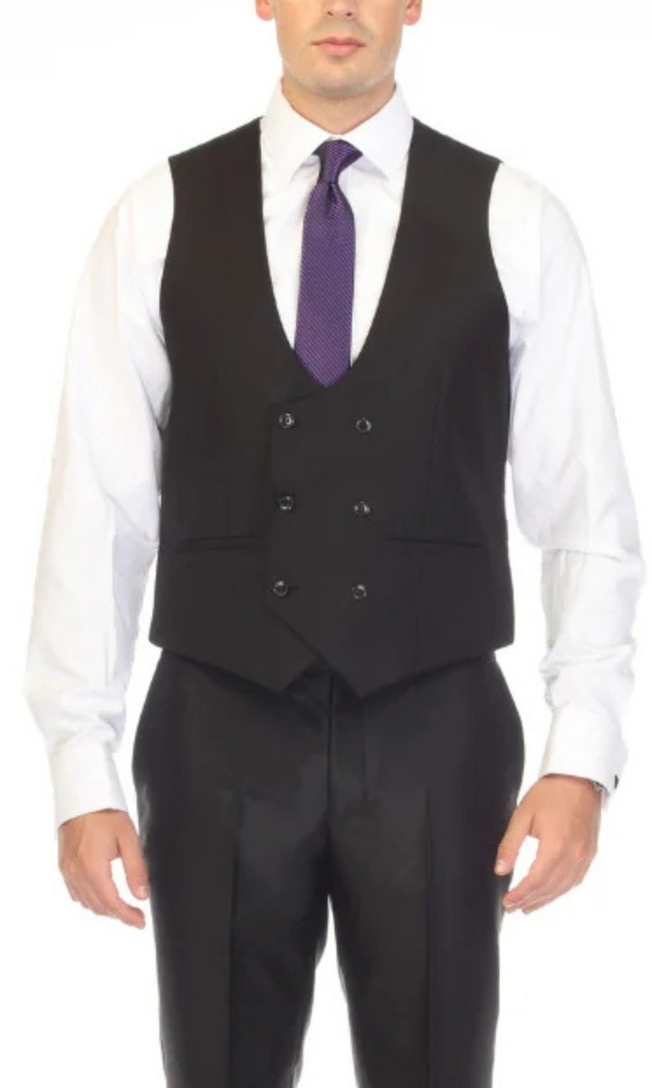 Ferrecci Cruz Mens Double Breasted Black Vest — front view