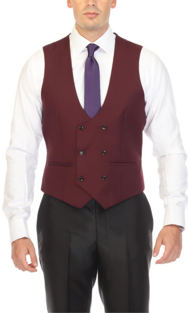 Cruz Mens Double Breasted Burgundy Vest – Ferrecci USA