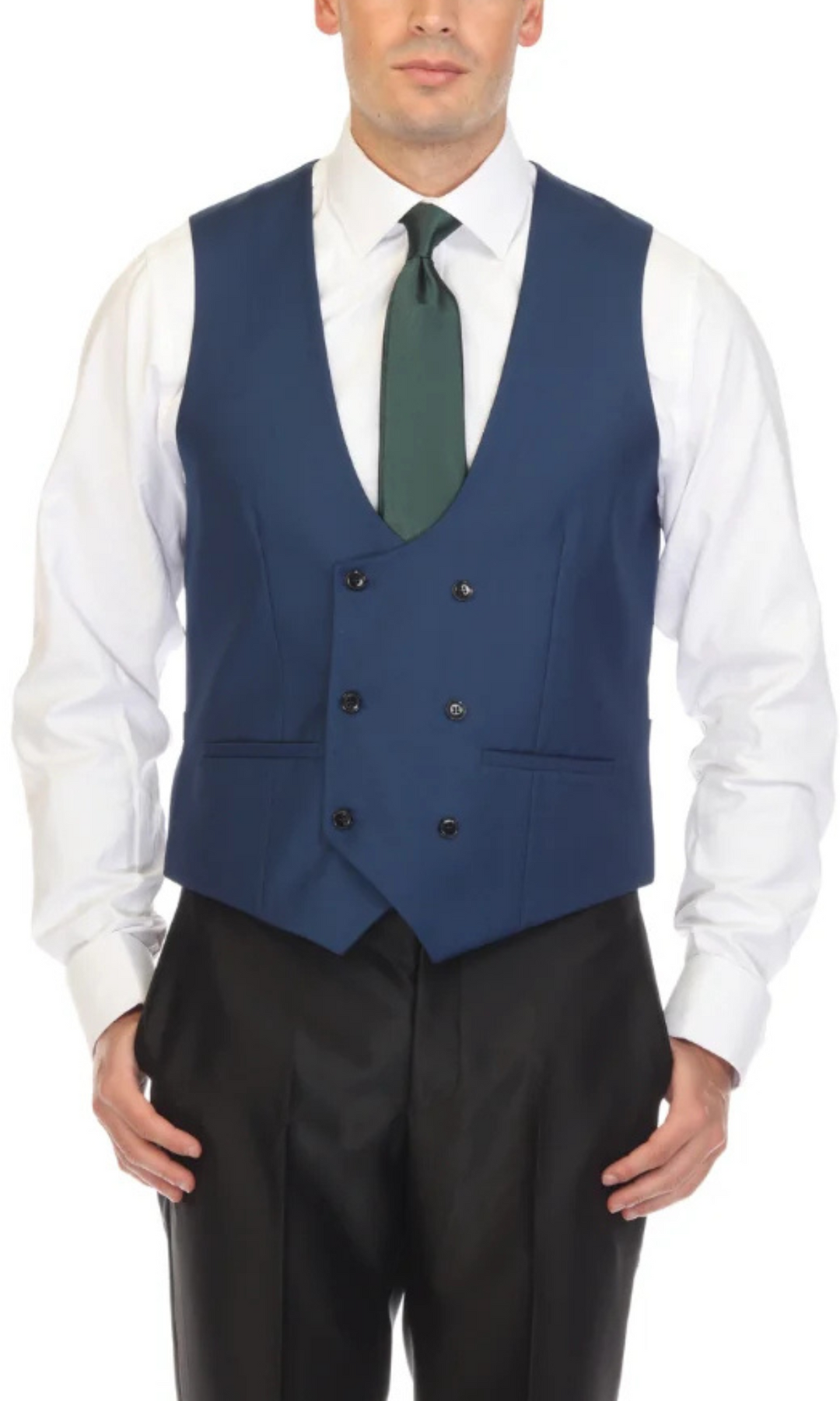 mens navy blue dress vest Cruz Mens Double Breasted Indigo Vest