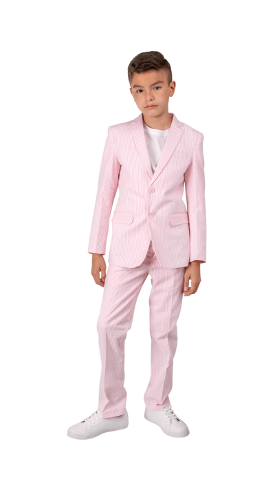 Ferrecci Boys Seersucker 2pc Suit Set Pink - Front