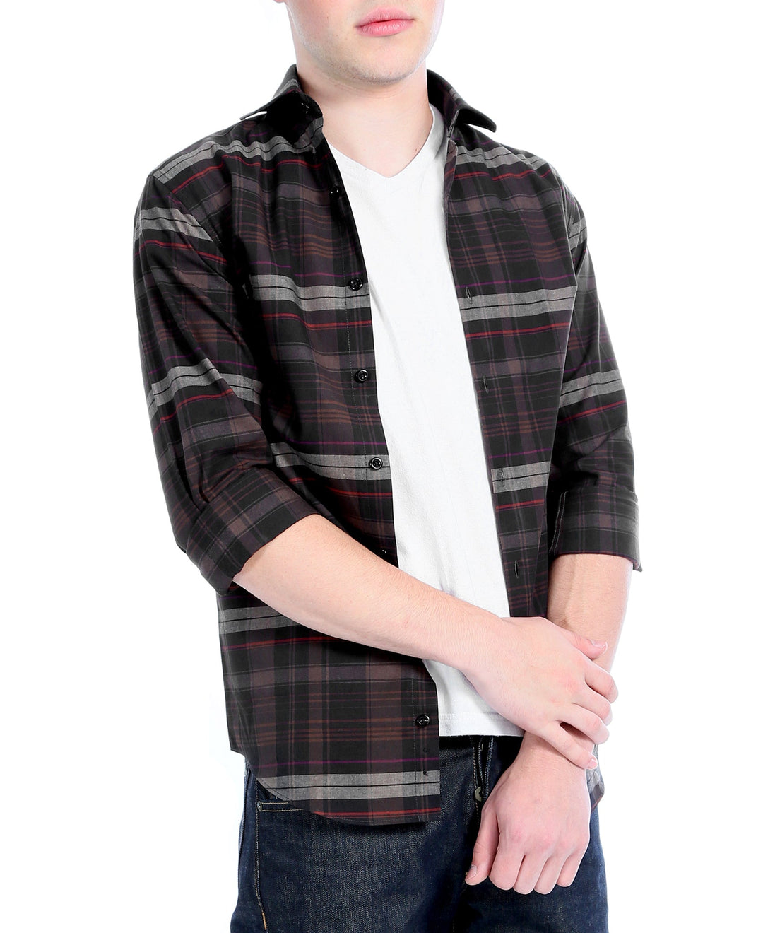 Brown Plaid Slim Fit Casual Shirt - Vale - FHYINC best men&