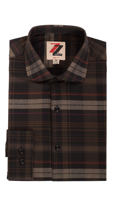 Brown Plaid Slim Fit Casual Shirt - Vale - FHYINC best men's suits, tuxedos, formal men's wear wholesale