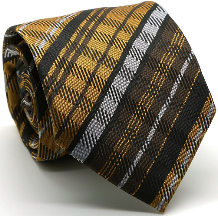 Mens Dads Classic Brown Striped Pattern Business Casual Necktie &amp; Hanky Set VO-11 - FHYINC best men&