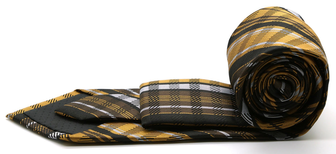 Mens Dads Classic Brown Striped Pattern Business Casual Necktie &amp; Hanky Set VO-11 - FHYINC best men&