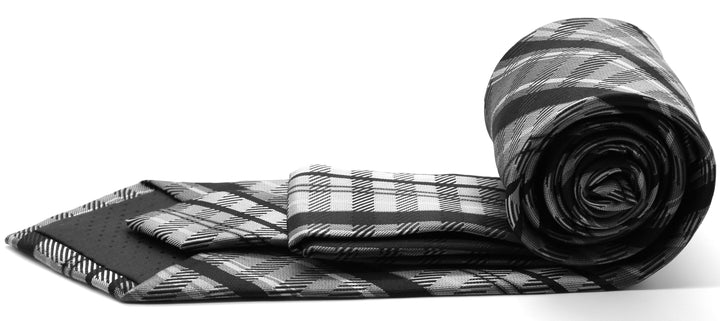 Mens Dads Classic Black Striped Pattern Business Casual Necktie &amp; Hanky Set VO-1 - FHYINC best men&