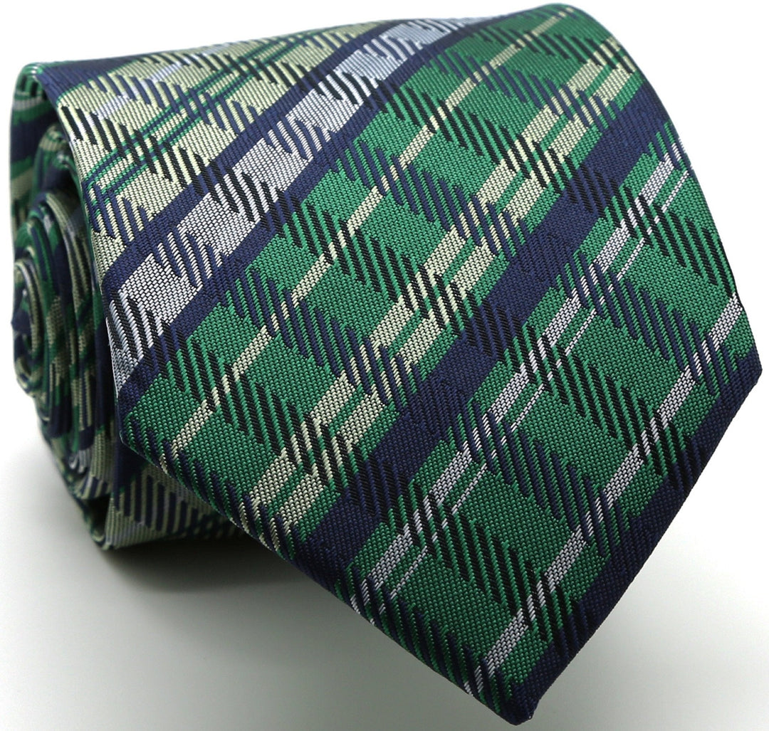 Mens Dads Classic Green Striped Pattern Business Casual Necktie & Hanky Set VO-2 - FHYINC best men's suits, tuxedos, formal men's wear wholesale