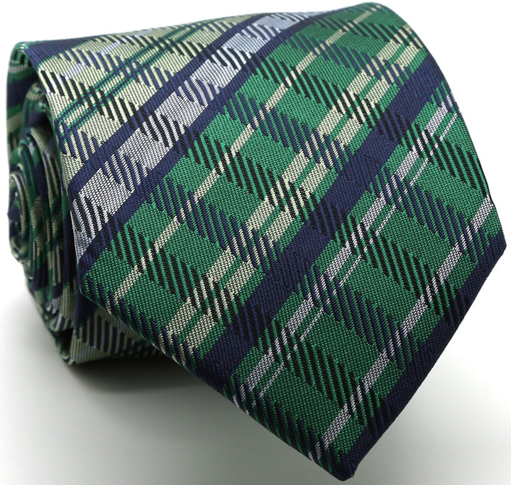 Mens Dads Classic Green Striped Pattern Business Casual Necktie &amp; Hanky Set VO-2 - FHYINC best men&