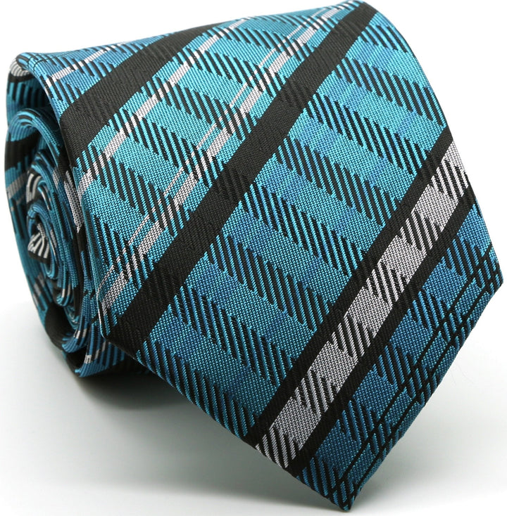 Mens Dads Classic Turquoise Striped Pattern Business Casual Necktie &amp; Hanky Set VO-5 - FHYINC best men&