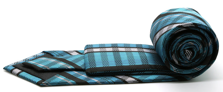 Mens Dads Classic Turquoise Striped Pattern Business Casual Necktie &amp; Hanky Set VO-5 - FHYINC best men&