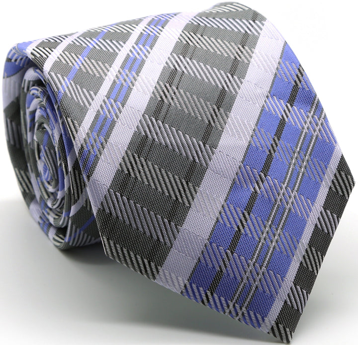 Mens Dads Classic Grey/Purple Striped Pattern Business Casual Necktie &amp; Hanky Set VO-7 - FHYINC best men&