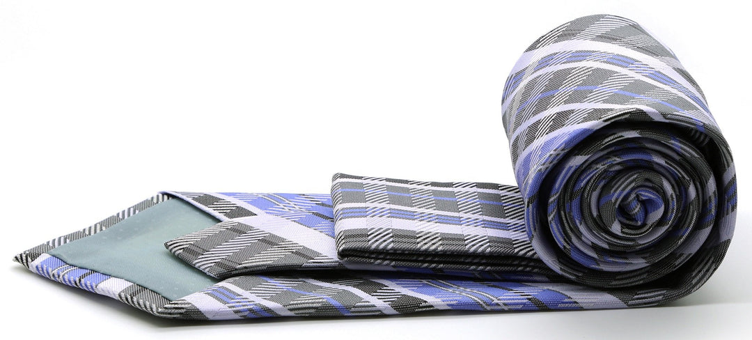 Mens Dads Classic Grey/Purple Striped Pattern Business Casual Necktie &amp; Hanky Set VO-7 - FHYINC best men&